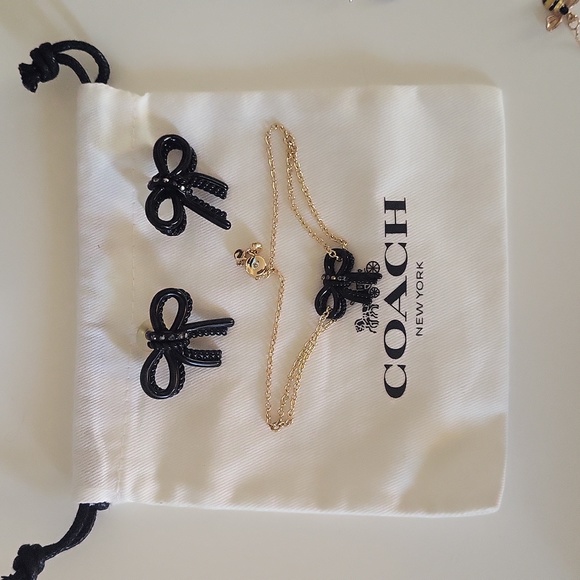 EUC Coach earring and bracelet set, black and gold, with black rinestones - Picture 1 of 3